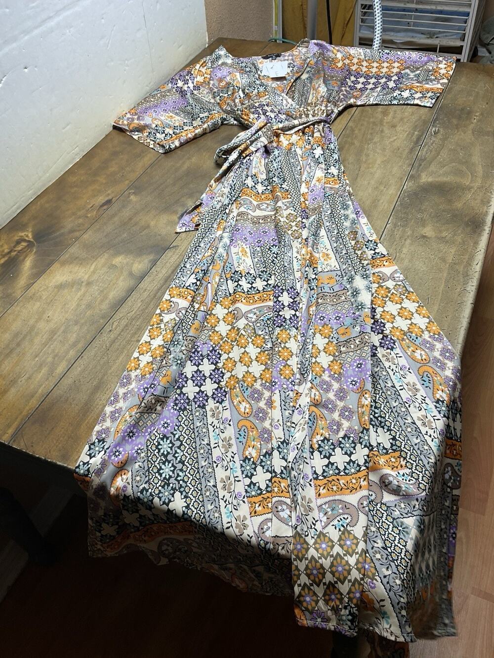 Aakaa Anthropologie Kimono Floral Patchwork Maxi Dress Size Medium NWT